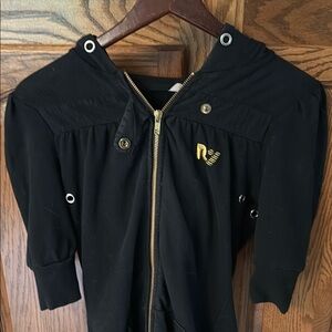 Black Hooded Fitted Rebel Yell Shortsleeved Sweatshirt with Gold Accents
